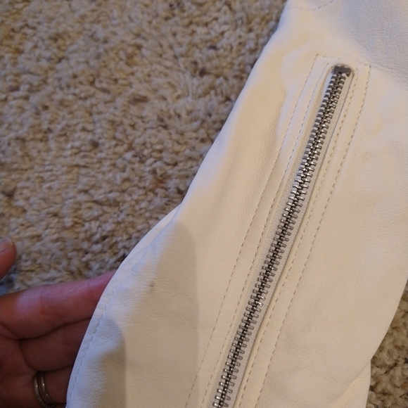 True Religion Off White Leather Moto Jacket - Picture 8 of 16